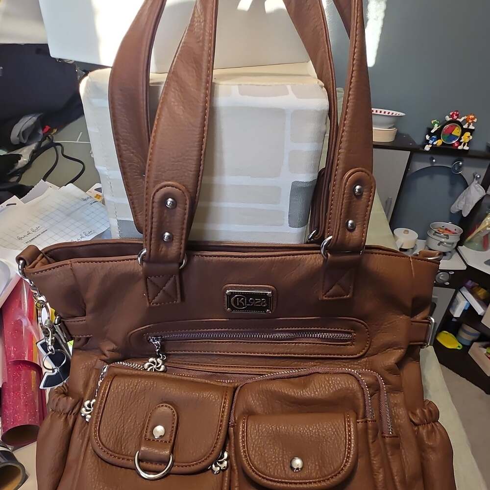 KL928 Women Large Purses Multi-Pocket PU Leather Tote Bag Brown